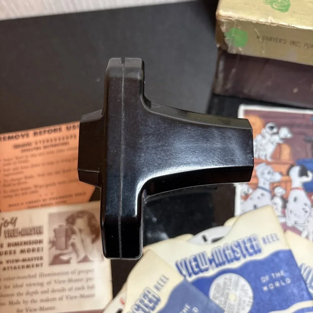 View Master Stereoscope Lot w Storage Box 4 Reels 1950s Vintage Bakelite Sawyers